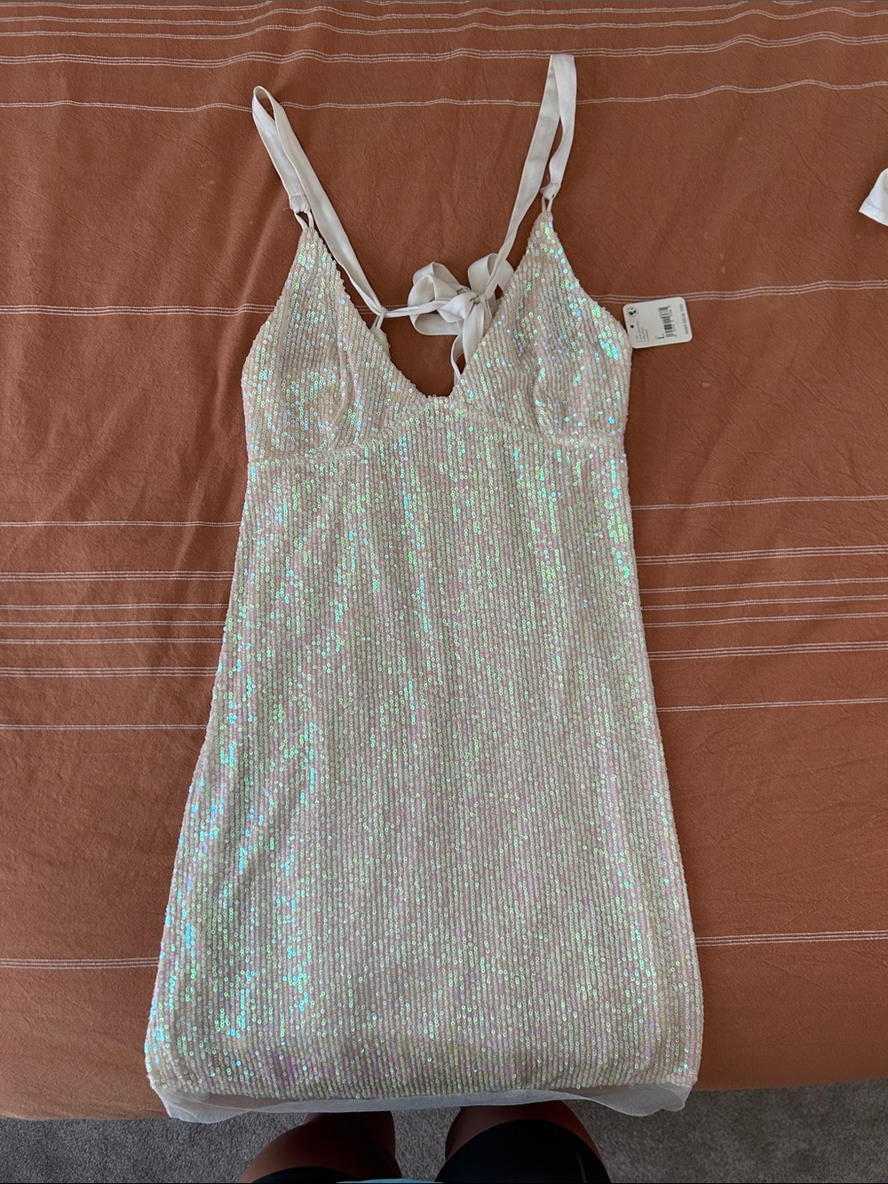 Free People Iridescent Sequin Mini Dress - White/Pastel